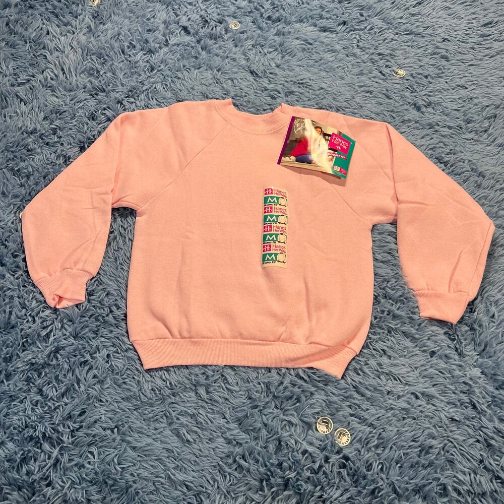 VINTAGE Pink Crewneck Sweater Size Medium Youth Hanes Her Way Classic Outdoor